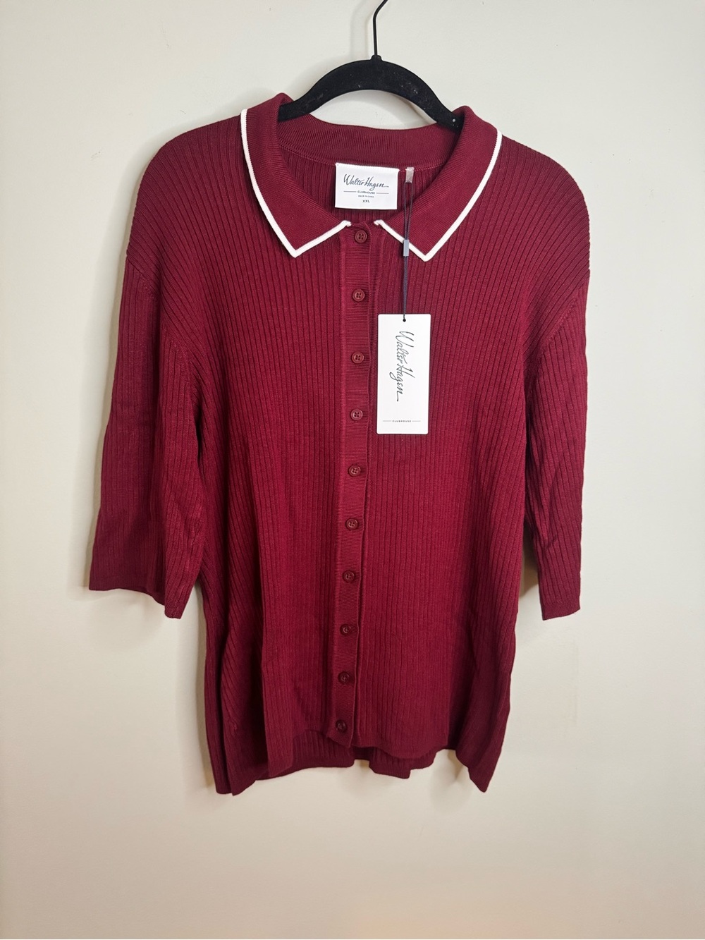 Walter Hagen NWT Women’s Maroon Half Sleeve Knit Golf Polo Cardigan - Size XXL